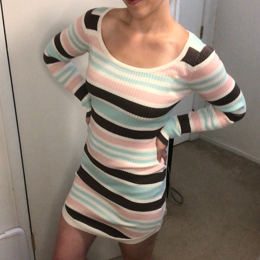 EUC Striped Ribbed Sweater Dress - Say What